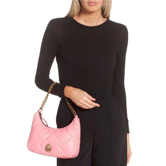 Kurt Geiger London Pink Quilted Leather Hobo Crossbody w Pouch NWT Chain Strap - Picture 5 of 7
